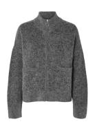 Slfsia Ras Ls Knit Zipper Cardigan Noos Selected Grey