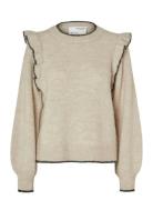Slfalva Frills Ls Knit O-Neck Selected Beige