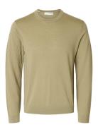 Slhtray Ls Knit Merino Crew Neck Noos Selected Green