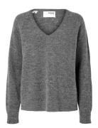 Slflulu New Ls Knit V-Neck B Noos Selected Grey