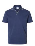 Slhsangev Split Neck Ss Polo Selected Blue