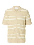 Slhpalo Ss Knit Crochet Polo Cardigan Selected Beige