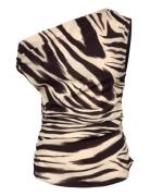 Zebra-Print Draped Blouse Mango Brown