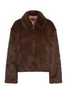Sylvie Zip Faux Fur Jacket Bardot Brown