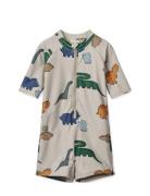 Max Printed Shortsleeve Swim Jumpsuit Liewood Beige