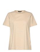 Striped Stretch Cotton Crewneck Tee Lauren Women Beige