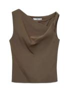 Asymmetrical Draped Top With Straps Mango Brown