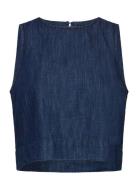 Rinse-Wash Denim Crop Top Mango Navy