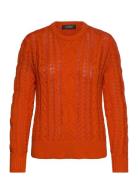 Aran-Knit Cotton-Blend Crewneck Sweater Lauren Ralph Lauren Orange