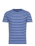 Custom Slim Fit Striped Jersey T-Shirt Polo Ralph Lauren Blue