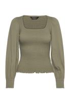 Smocked Jersey Blouson-Sleeve Top Lauren Ralph Lauren Green
