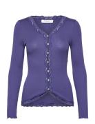 Rwbabette Silk Ls V-Neck Lace Cardi Rosemunde Blue