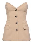 Kylian Button Front Top Bardot Beige