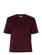 Slfessential Ss Boxy Tee Noos Selected Burgundy
