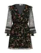 Viroman New V-Neck L/S Short Dress/Dc/Ka Vila Black