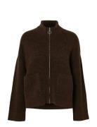 Slfsia Ras Ls Knit Zipper Cardigan Noos Selected Brown