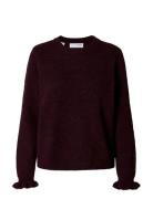 Slflulu Ls Knit Frill Cuff O-Neck Noos Selected Burgundy