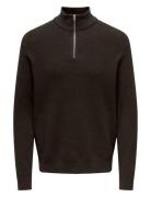 Onsphil Reg 12 Struc Half Zip Knit Noos ONLY & SONS Brown