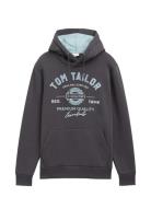 Hoodie With Print Tom Tailor Grey