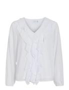 Viane L/S V-Neck Frill Top - Noos Vila White