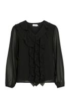 Viane L/S V-Neck Frill Top - Noos Vila Black