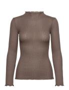 Rwbelize Silk Ls T-Neck T-Shirt Rosemunde Brown