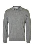 Slhtray Ls Knit Merino Open Polo Selected Grey