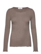 Rwburlington Wool Ls O-Neck T-Shirt Rosemunde Brown