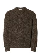 Slhtilum Ls Knit Relaxed Crew Neck Selected Brown