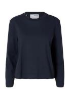 Slfessential Ls Boxy Tee Noos Selected Navy