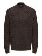 Onsleonard Life Reg 7 Half Zip Knit Cs ONLY & SONS Brown