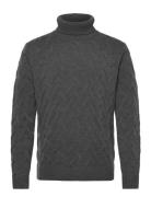 1927 Merino Blend Texture Roll Neck Lindbergh Black Grey