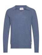 Lambswool L/S V-Neck Polo Lindbergh Blue
