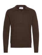 Lambswool L/S V-Neck Polo Lindbergh Brown