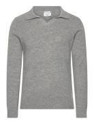 Lambswool L/S V-Neck Polo Lindbergh Grey