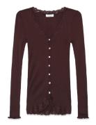Rwbabette Silk Ls V-Neck Lace Cardi Rosemunde Brown