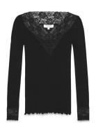 Rwbernadine Organic Ls V-Neck Lace Rosemunde Black