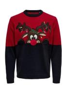 Onsxmas Reg Block Crew Knit ONLY & SONS Red