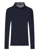 Rwbeatha Silk Ls Lace T-Shirt Rosemunde Navy