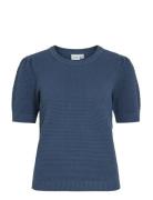 Vidalo O-Neck S/S Knit Top - Noos Vila Blue