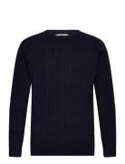 Lambswool Raglan Cable O-Neck Knit Lindbergh Navy