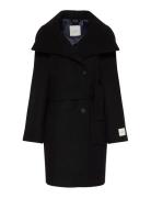 Funnel Neck Knee Length Wool Coa Calvin Klein Black