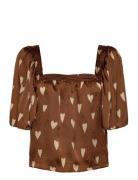 Heart Printed Silk Top Stella Nova Brown