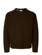 Slharne Ls Knit Relaxed Wool Crew Neck Selected Brown