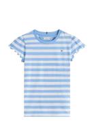 Essential Stripe Ruffle Top Ss Tommy Hilfiger Blue