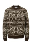 Slhholger Ls Knit Jaquard Crew Neck Selected Brown