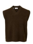 Slhrai Sl Knit V-Neck Relaxed Waistcoat Selected Brown