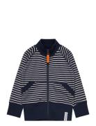 Zip Sweater Navy Beige Stripe Geggamoja Navy