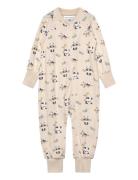 Bamboo Two Way Zip Pyjamas Green Tractor Geggamoja Cream