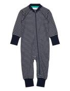 Pyjamas Two Way Zipper Green Stripe Geggamoja Navy